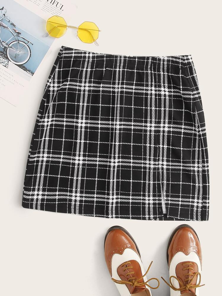 SHEIN Plus Plaid Print Skirt | SHEIN