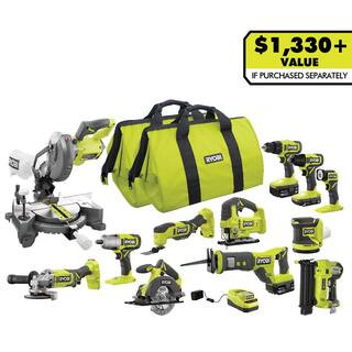 RYOBI ONE+ 18V 12-Tool Combo Kit with (1) 1.5 Ah Battery and (2) 4.0 Ah Batteries and Charger PCL... | The Home Depot