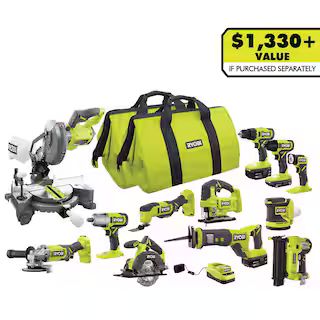 RYOBI ONE+ 18V 12-Tool Combo Kit with (1) 1.5 Ah Battery and (2) 4.0 Ah Batteries and Charger PCL... | The Home Depot
