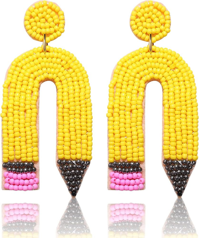 Teacher Earrings Beaded Rainbow Pencil Drop Dangle Earrings Teacher Appreciation Gifts Back To Sc... | Amazon (US)