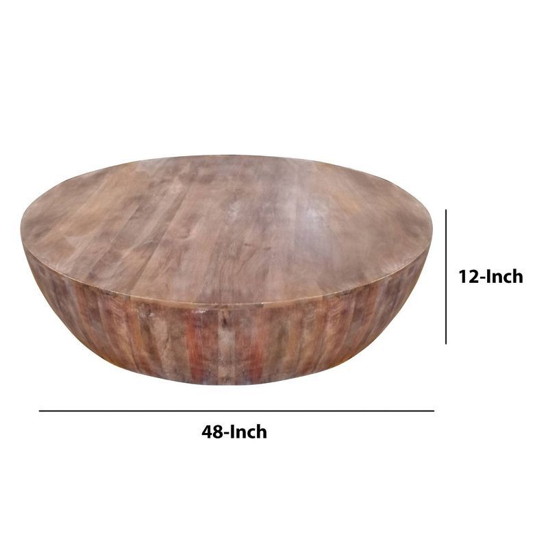 Handcarved Drum Shape Round Top Mango Wood Distressed Wooden Coffee Table Brown - The Urban Port | Target