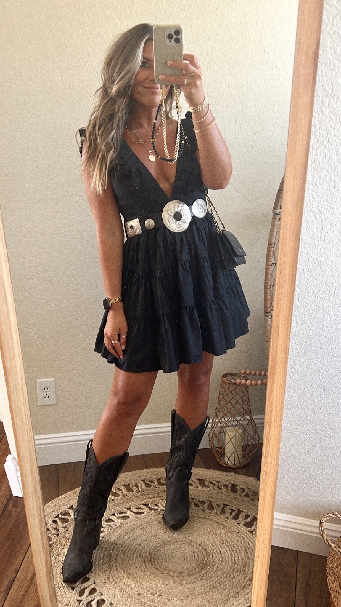 Black dress
Cowboy boots
Dagget boots
Western boho
Concert outfit 

#LTKunder100 #LTKshoecrush #LTKstyletip