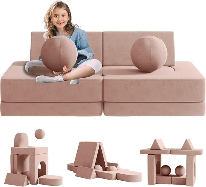 linor Kids Couch Toddler Couch 9pcs Kids Sofa Couch with Spherical Module and Tunnel Elements, To... | Amazon (US)