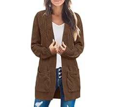 MEROKEETY Women's Long Sleeve Cable Knit Cardigan Sweaters Open Front Fall Outwear with Pockets | Amazon (US)