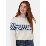 No Boundaries Fairisle Crew Neck Sweater, Women's and Women’s Plus - Walmart.com | Walmart (US)