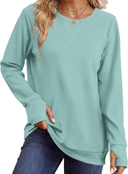 WIHOLL Womens Crewneck Sweatshirt Thumb Hole Long Sleeve Casual Fall Tops | Erly Fall Fashion, Sc... | Amazon (US)