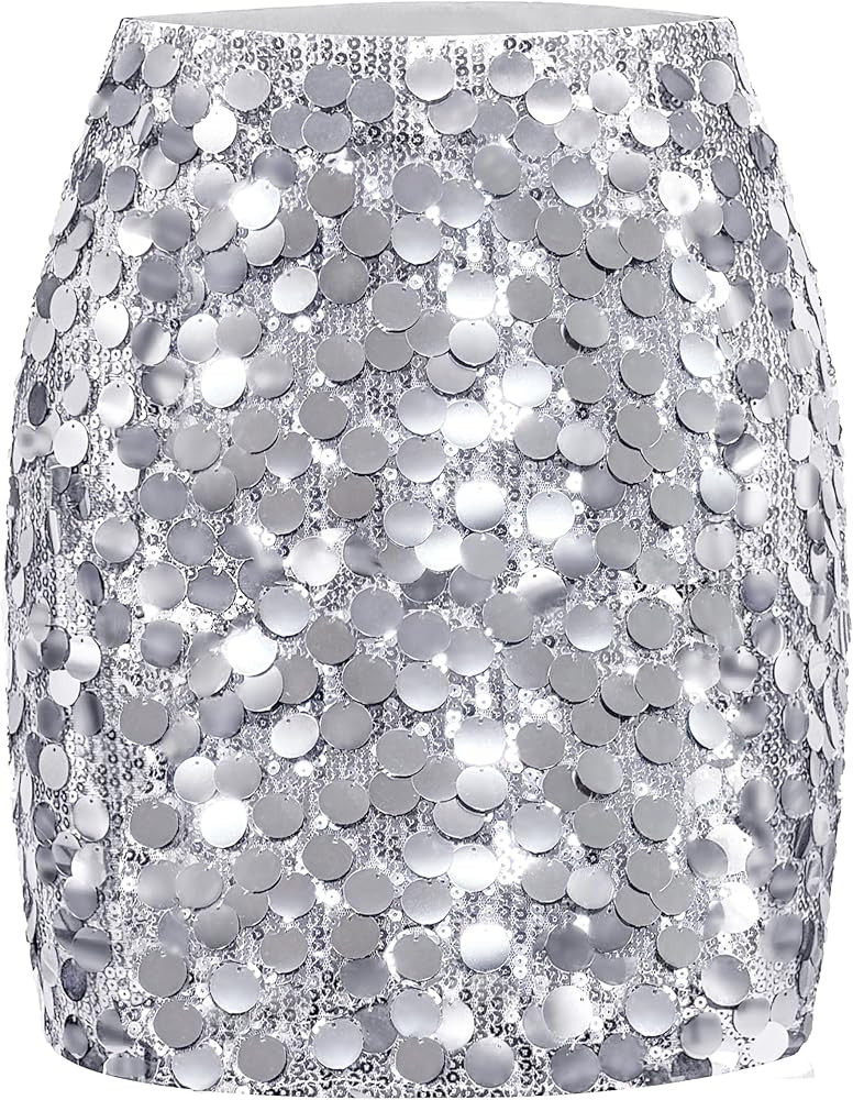 MANER Women's Sequin Skirt Sparkle Stretchy Bodycon Mini Skirts Night Out Party | Amazon (US)