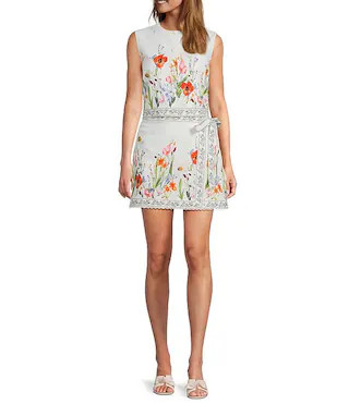 Ophelia Coordinating Linen Blend Floral Print Crew Neck Sleeveless Button Front Vest | Dillard's