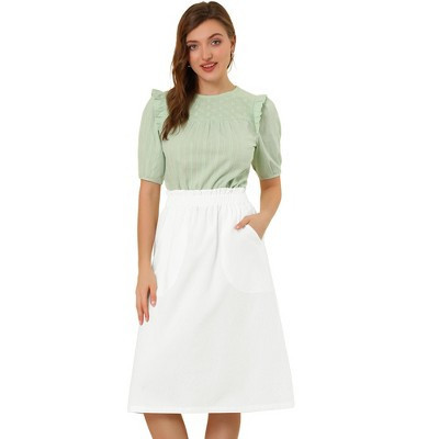 INSPIRE CHIC Women's Casual Elastic Waist Peasant A-Line Midi Skirts with Pockets Small White | Target