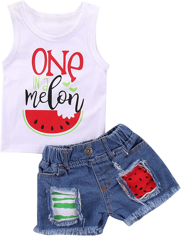 Mikrdoo Baby Girl Clothes Toddler Girl Summer Outfits Shirts Tops Ripped Denim Shorts Set Little ... | Amazon (US)