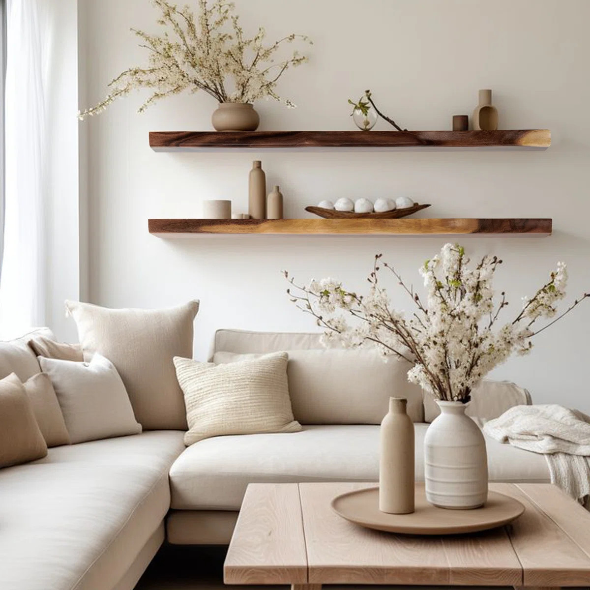 Acacia wood shelf with live edge (Set of 2) | Wayfair North America