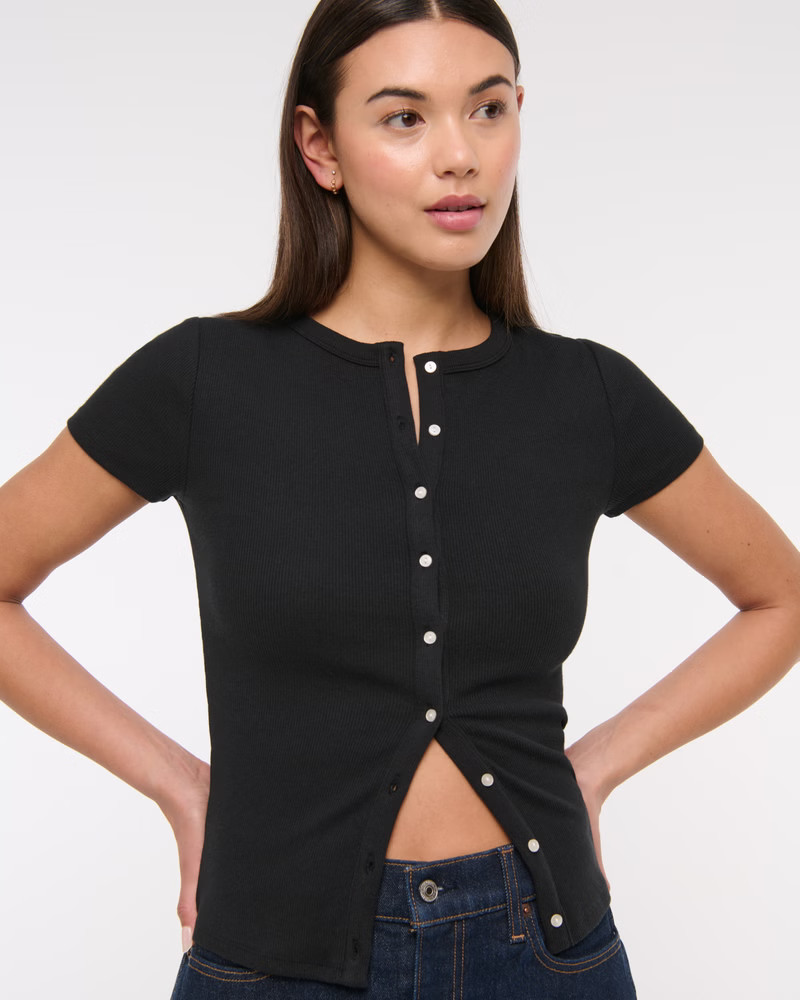 Ribbed Button-Through Top | Abercrombie & Fitch (US)
