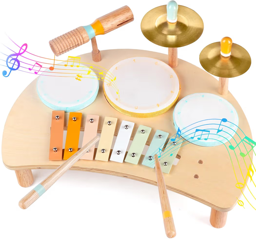 Kids Drum Set, Montessori Musical Instruments for Toddlers 1-3, Wooden Musical Toys for Baby 12-1... | Amazon (US)