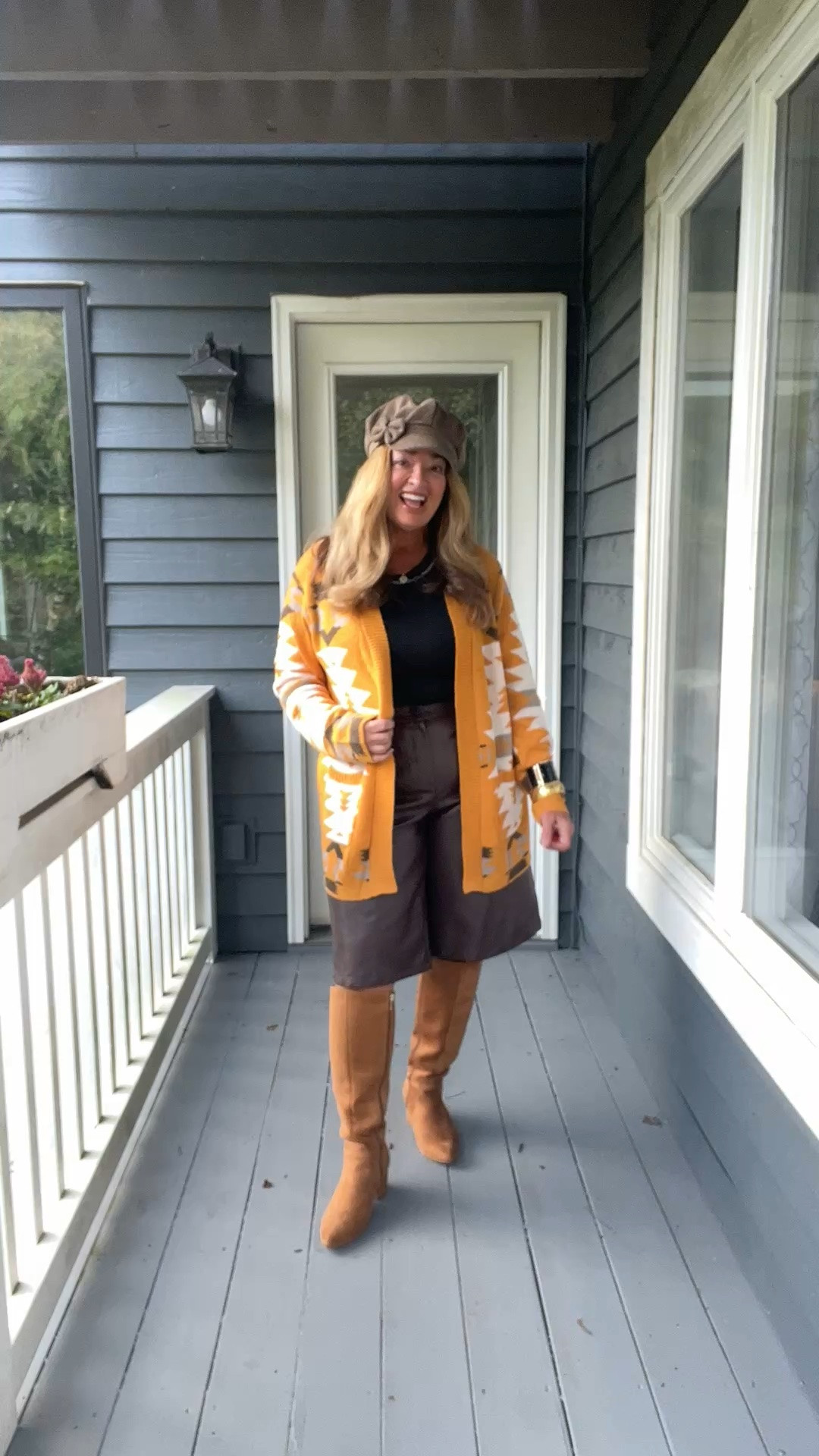 Textures! Suede and faux leather combined with an Aztec print Cardigan in warm orange cognac shade.

#LTKWorkwear #LTKOver40 #LTKSeasonal