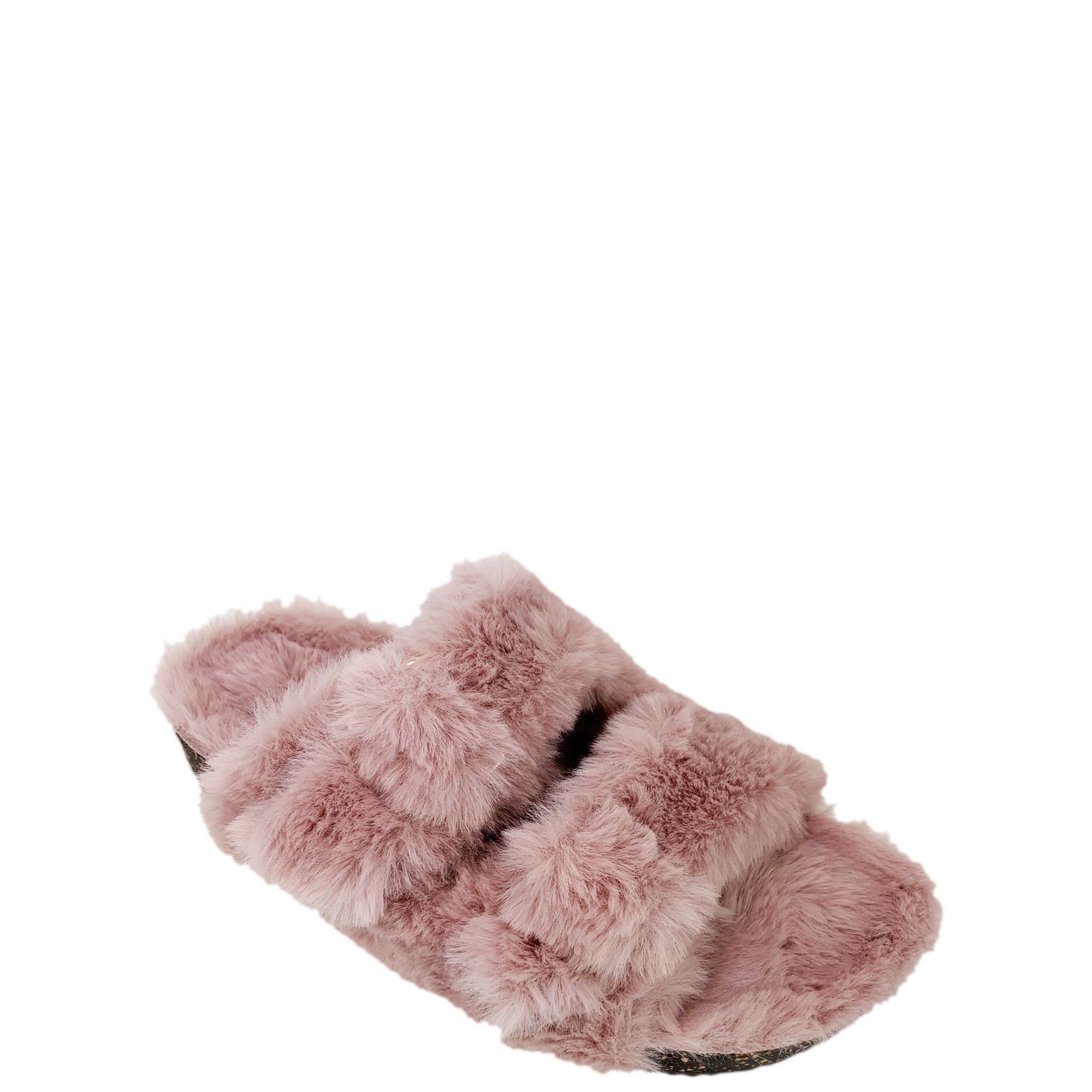 Secret Treasures Women’s Luxe Faux Fur Two Band Slide Slippers | Walmart (US)