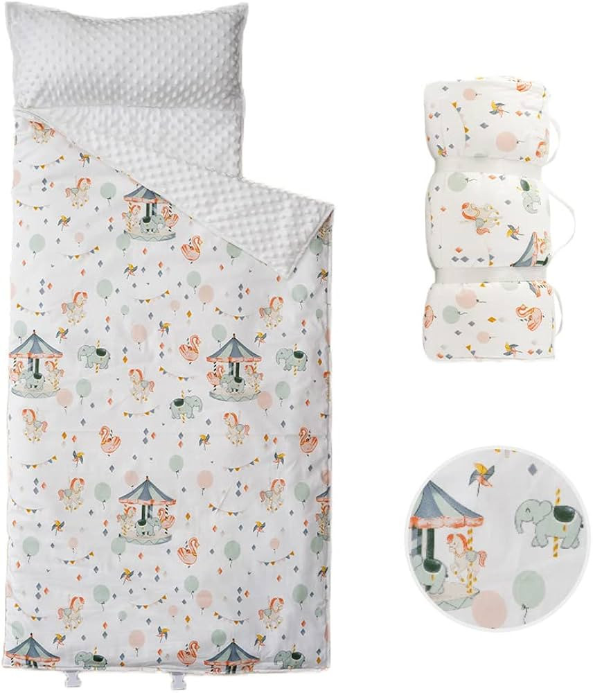 Bunnikins & Clover Toddler Nap Mat with Removable Pillow, Cotton Nap Mats for Preschool, Easy Cle... | Amazon (US)