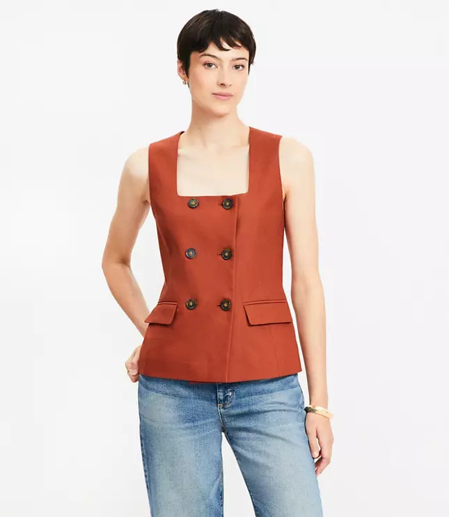 Linen Blend Double Breasted Vest | LOFT