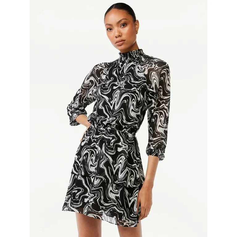 Scoop Women's Tiered Mini Dress with Smock Neck - Walmart.com | Walmart (US)