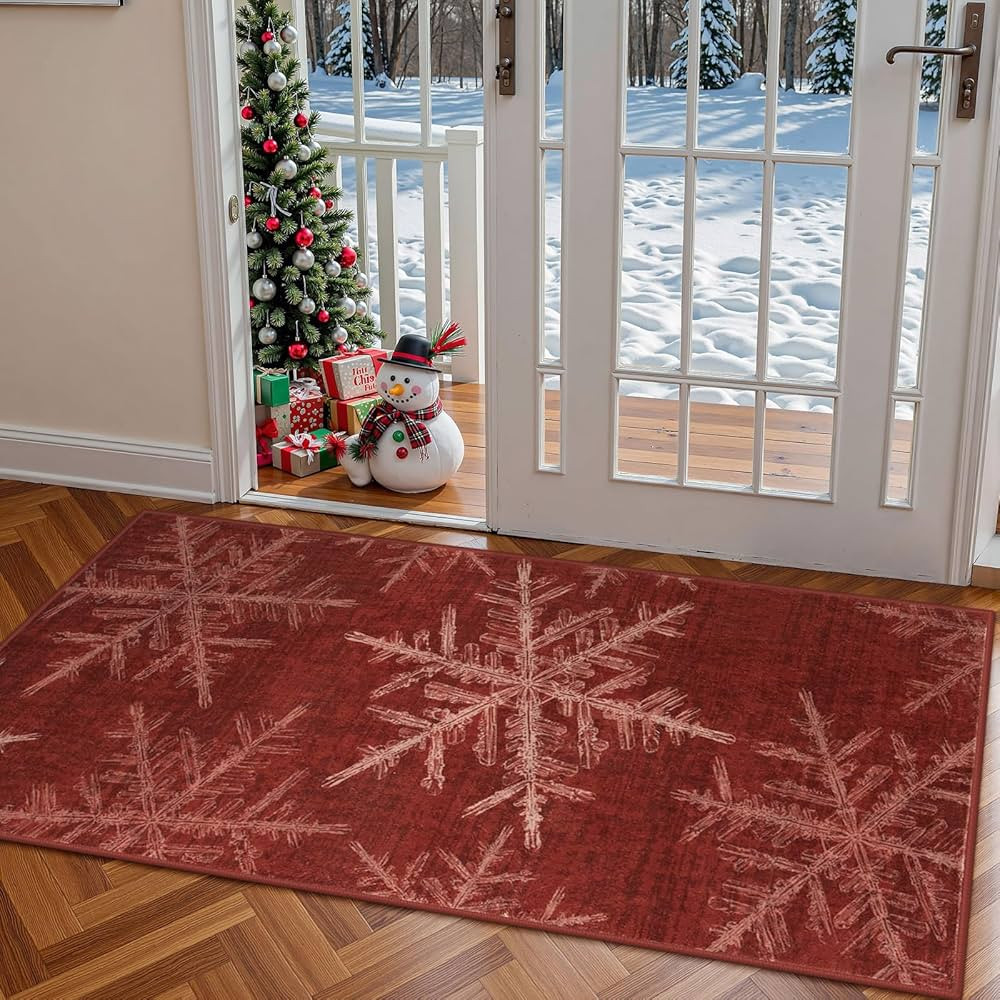 Lahome Snowflake Christmas Area Rug, 2x4 Washable Christmas Kitchen Rugs for Entryway Soft Doorma... | Amazon (US)