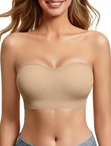 Strapless Bras for Women Non-Slip Bandeau Bra Push Up Invisible Bralettes Seamless Wireless No Underwire Padded Tube Top Bra Nude XL | Amazon (US)