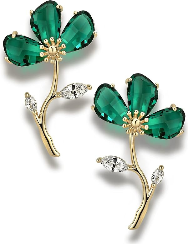 Amazon.com: Christmas Gift Green Flower Earrings with Stud, Statement Gold Dangle Earrings for Wo... | Amazon (US)