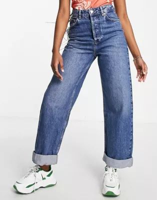 Topshop One oversized Mom jean in mid blue | ASOS (Global)
