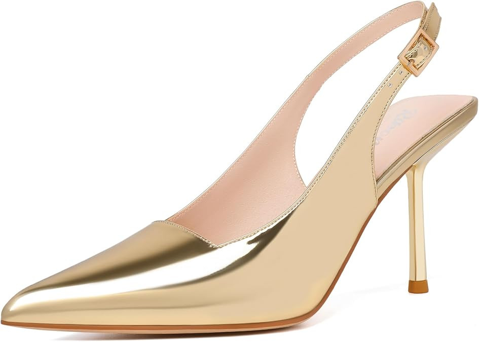 RIBONGZ Sexy Slingback Pumps Elegant Dressy Heels for Women Closed Toe Pointy High Heels Wedding ... | Amazon (US)