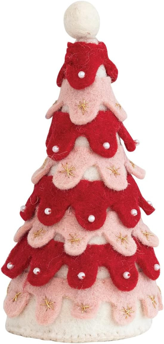 Creative Co-Op Handmade Wool Felt Tree with Beads, Embroidery and Pom Pom, Multicolor | Amazon (US)