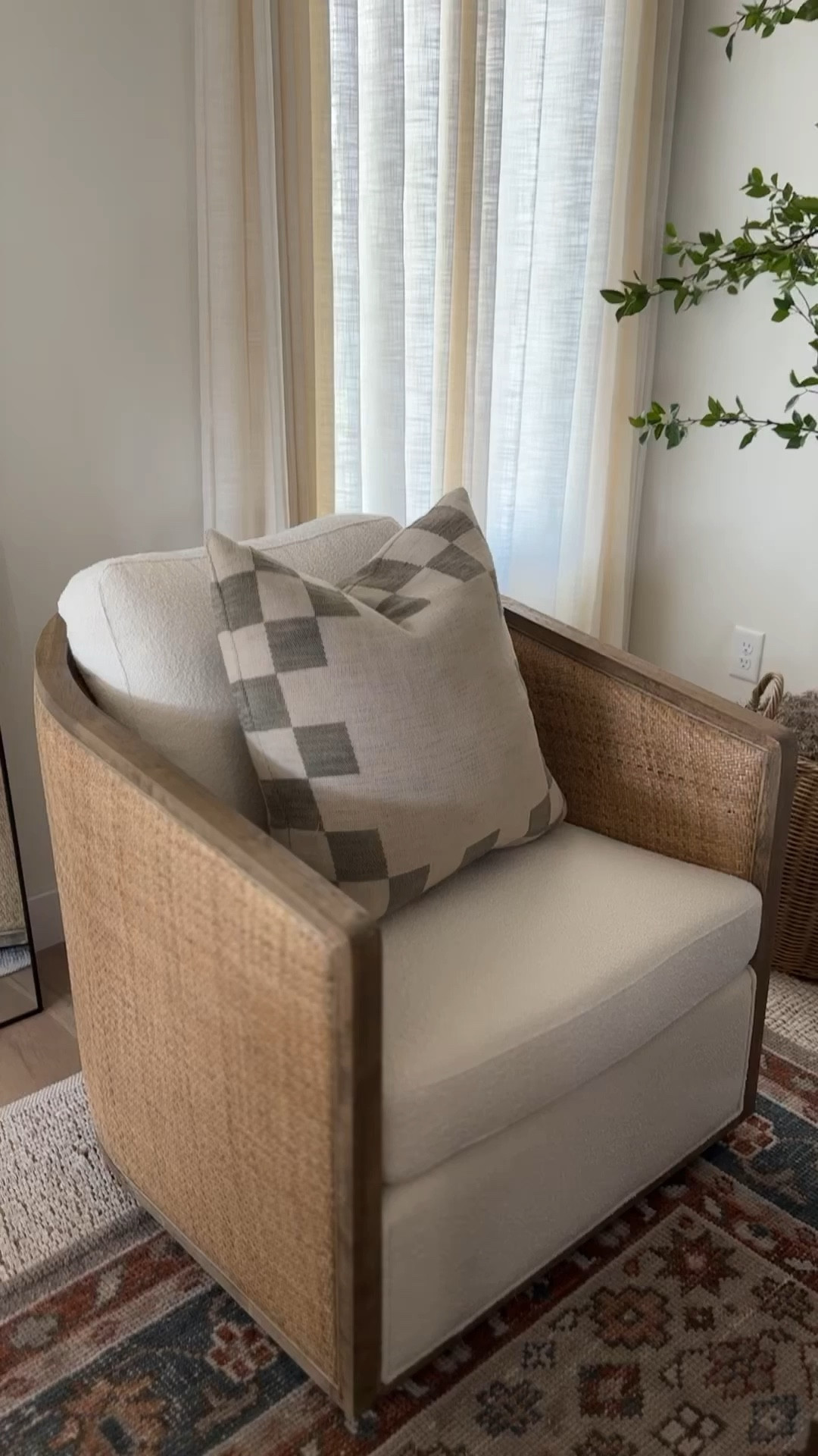 How amazing are these rattan swivel chairs from @Wayfair?! #WayfairPartner The curved back, boucle fabric, and so comfortable 😍The look designer, but not the designer price tag! Love that guests can swivel and chat or watch TV. Perfect for a small (or large) living room. #wayfair 


#LTKHome #LTKStyleTip #LTKSaleAlert