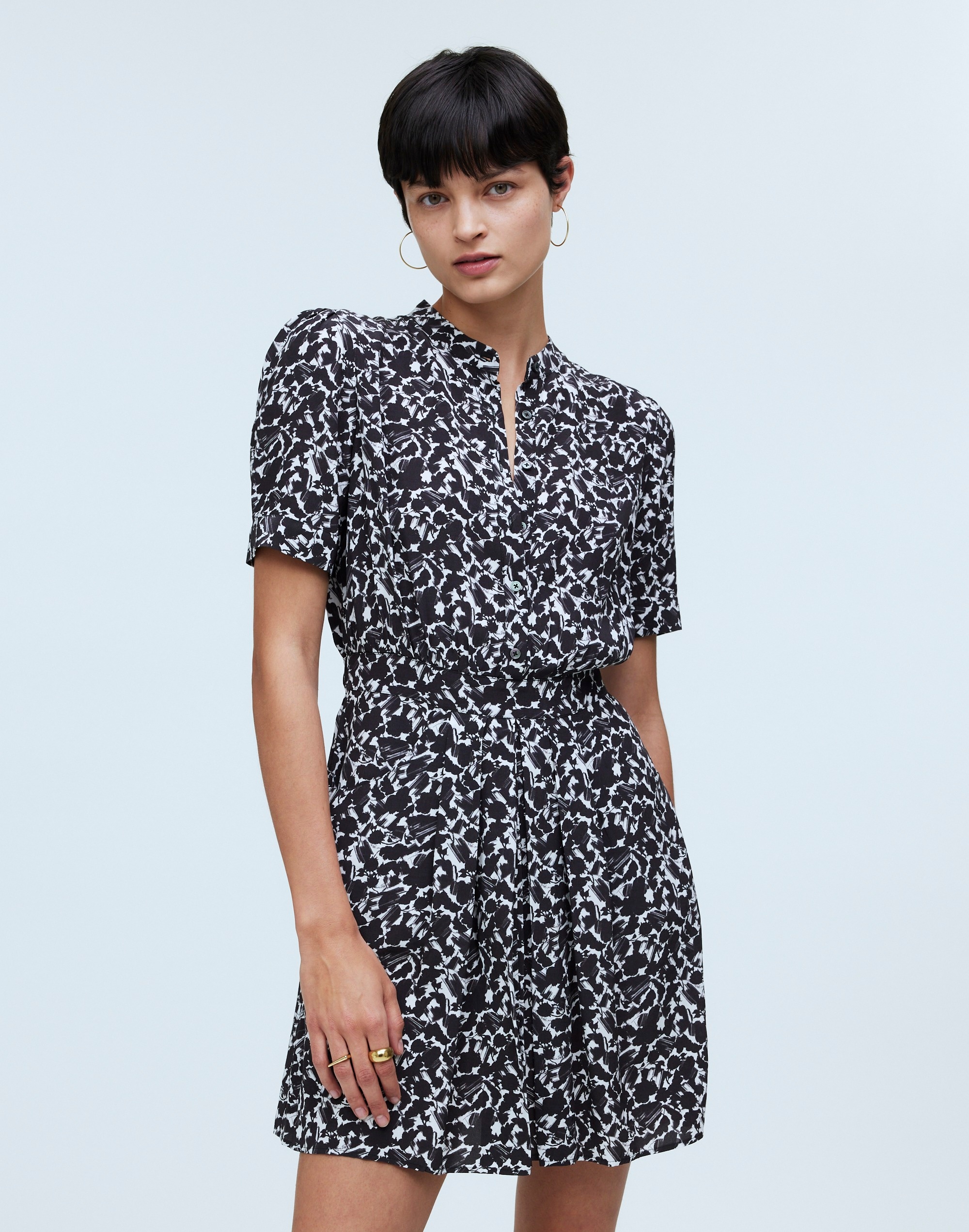 Button-Front Blouson Mini Shirtdress in Floral Crepe | Madewell