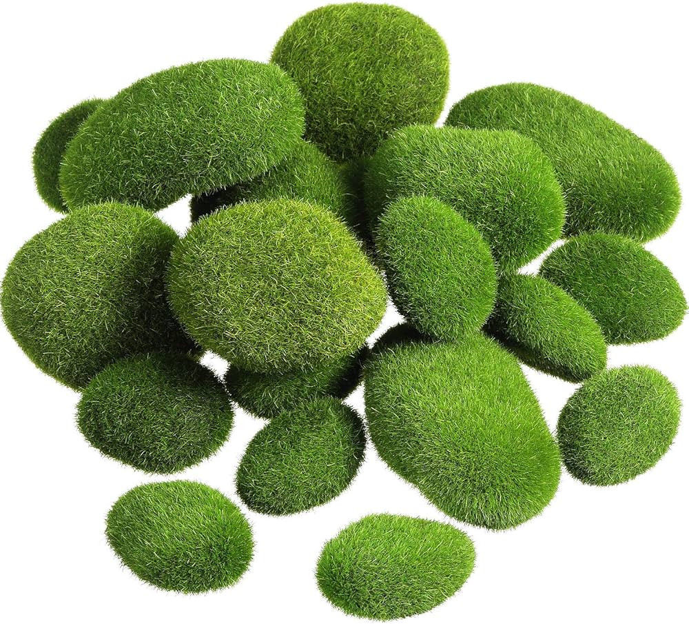 TecUnite 20 Pieces Artificial Moss Rocks Decorative Faux Green Moss Covered Stones (3 Size) | Amazon (US)