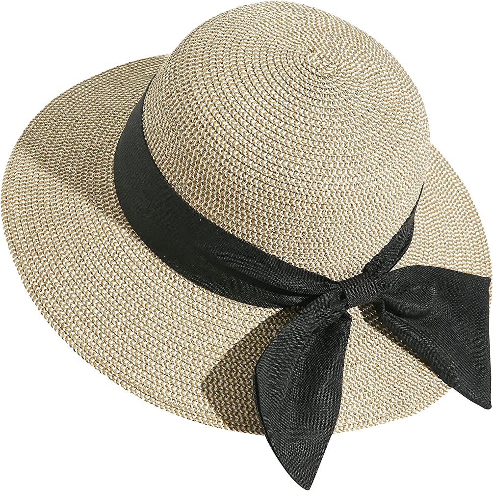 Lanzom Sun Hats for Women Wide Brim Straw Hat Summer Beach Hat Foldable Packable Cap for Travel O... | Amazon (US)