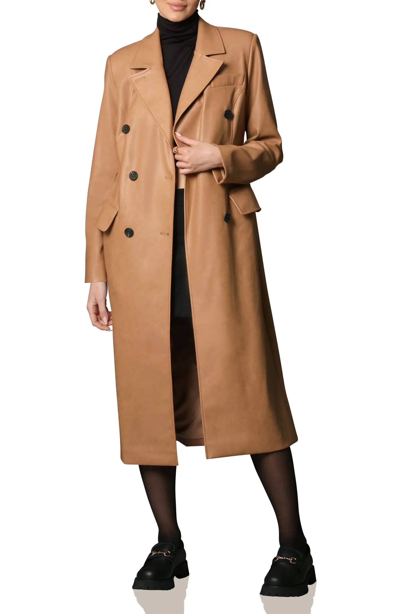 Water Resistant Faux Leather Trench Coat | Nordstrom