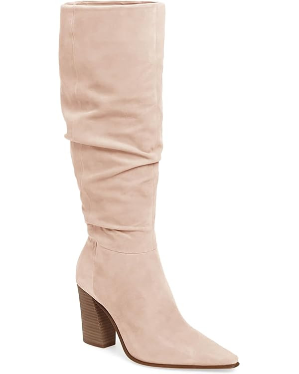 PiePieBuy Womens Faux Suede Knee High Boots Pointed Toe High Chunky Heel Side Zipper Party Dress ... | Amazon (US)