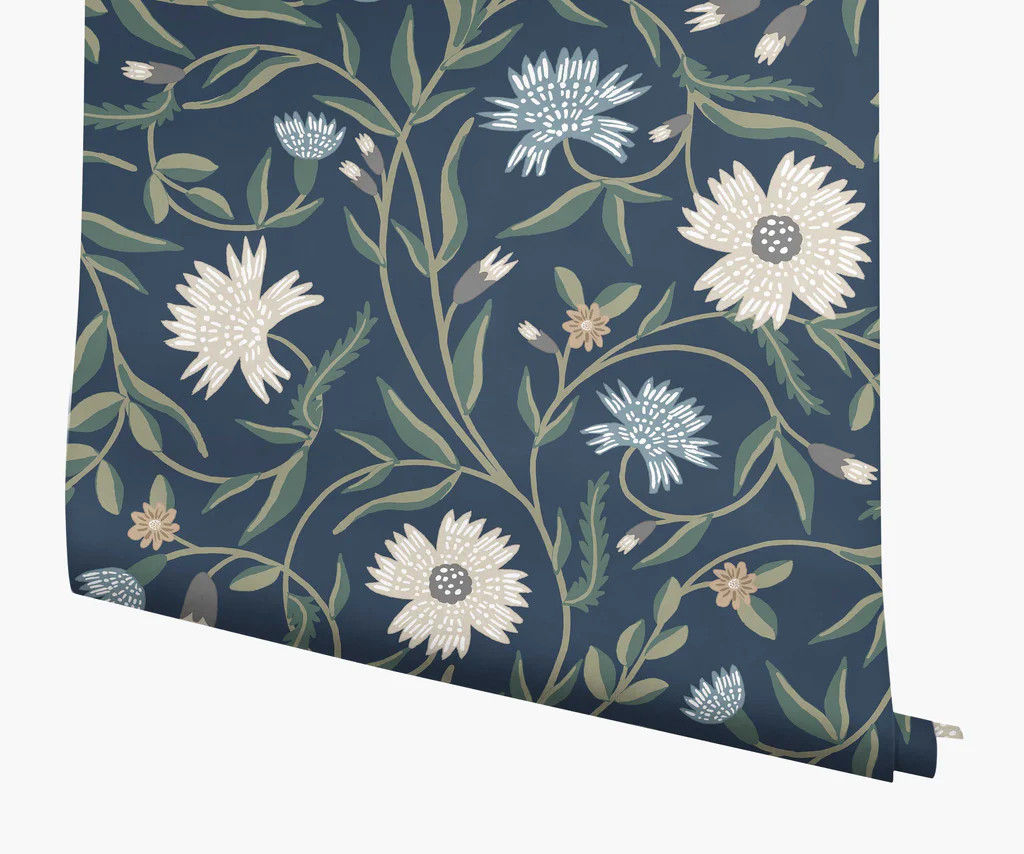 Aster Wallpaper - Navy | Rifle Paper Co.
