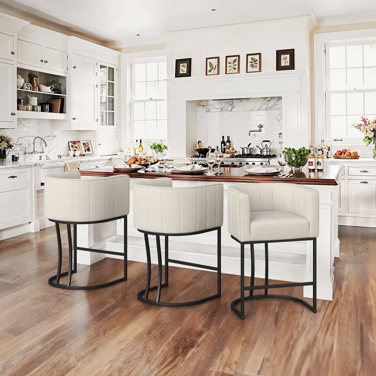 26.4" H Counter Height Bar Stools Set Of 3, Modern Barrel Counter Stools With Backrest And Arms, ... | Wayfair North America