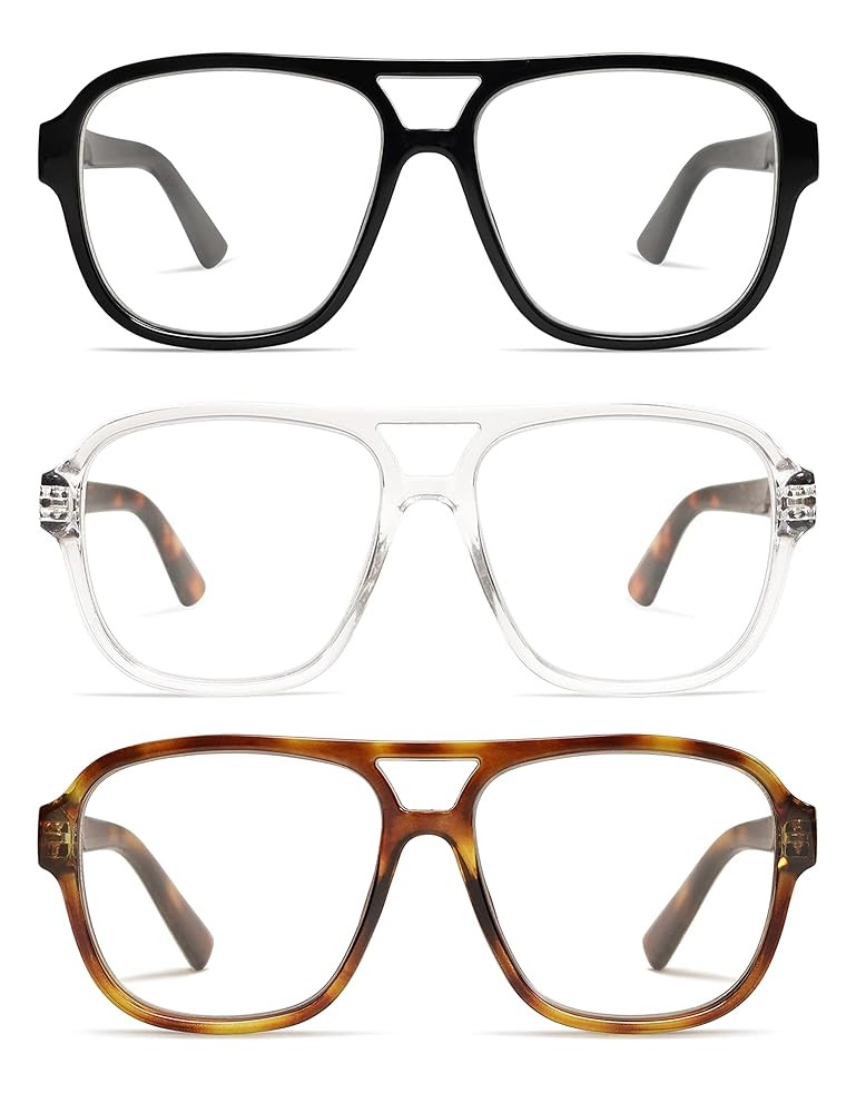AMOMOMA 3 Pack Oversized Aviator Spring Hinge Reading Glasses for Women Men,Retro Blue Light Comp... | Amazon (US)