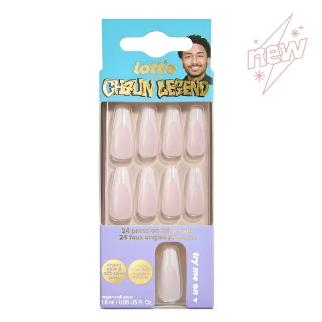 Lottie London x Chaun Legend Stay Press'd, Press on Nail Set, White Chevron Tips Coffin Shape, Fr... | Walmart (US)