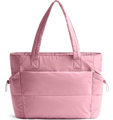 Tote Bag for Women Puffy Work Bags for Women with Zipper Lightweight Quilted Puffer Tote Bag for Travel, Teacher, Nurse (Purple Ash) | Amazon (US)