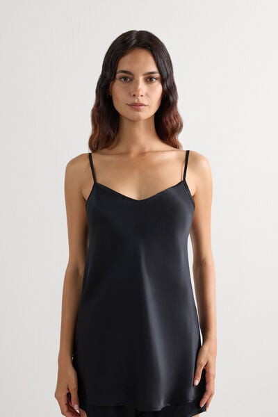 Intimissimi Silk Satin Top with V-neckline Woman Black Size S | Intimissimi (US)