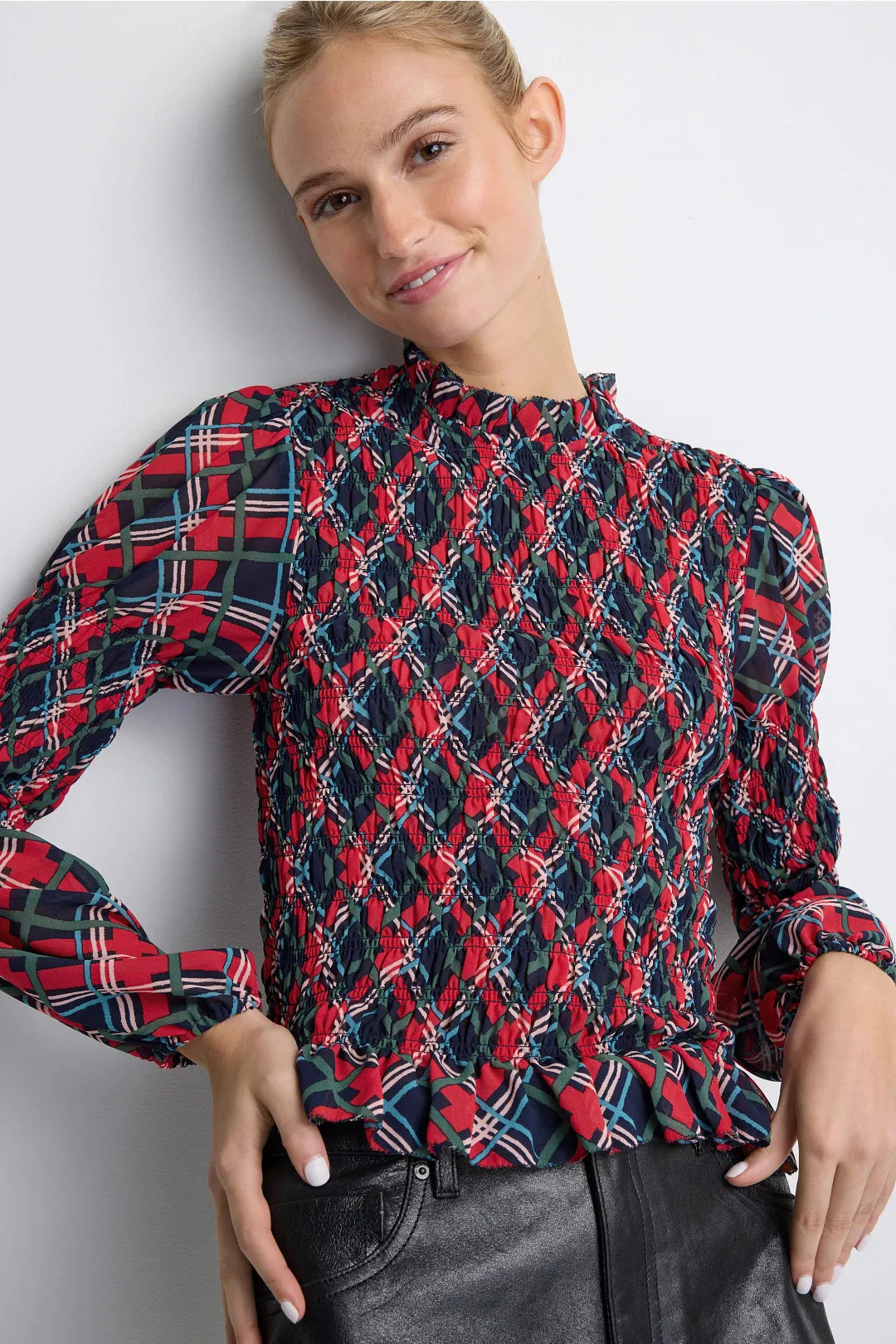 Smocked Ruffle Neck Top | Rent the Runway