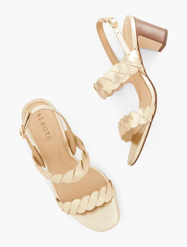 Paulina Twist Metallic Leather Block Heel Sandals | Talbots
