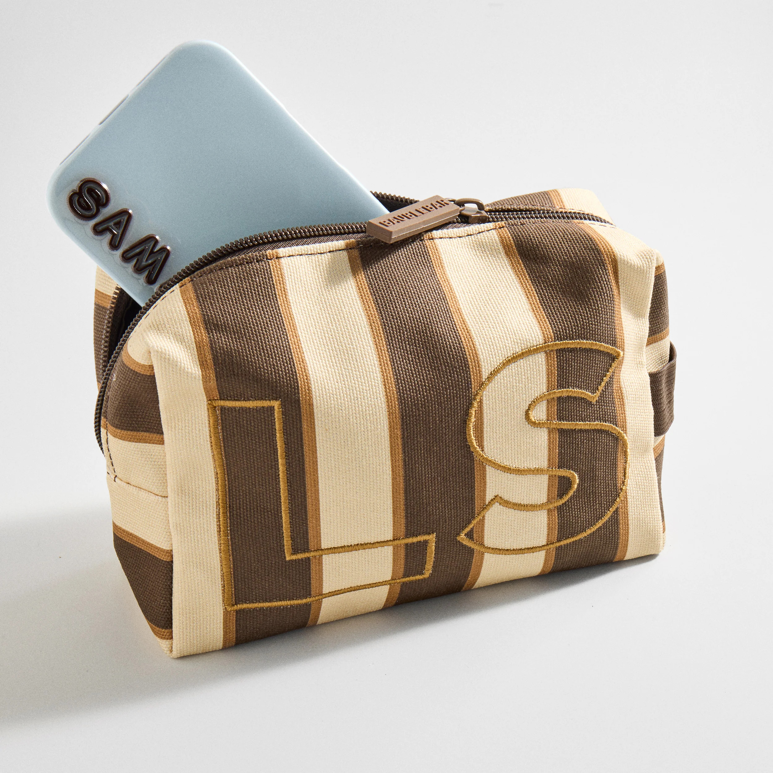 Striped Take It Away Custom Storage Pouch - Mocha | BaubleBar
