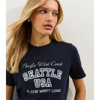 Women's Navy Cotton Seattle USA Logo T-Shirt New Look | New Look (UK)