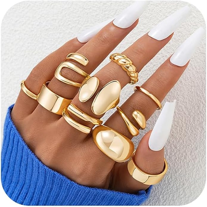 ÌF ME 10 PCS Gold Rings Set for Women Non Tarnish, 18K Gold Plated Chunky Stackable Rings, State... | Amazon (US)
