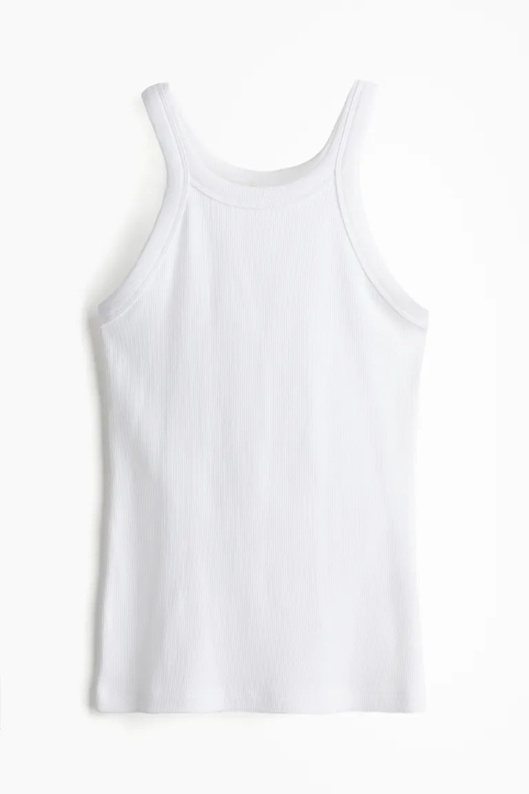 Geripptes Tanktop - Rundausschnitt - Ärmellos - Weiß - Ladies | H&M DE | H&M (DE, AT, CH, NL, FI)