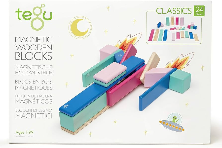 24 Piece Tegu Magnetic Wooden Block Set, Blossom, 1-99 years old | Amazon (US)