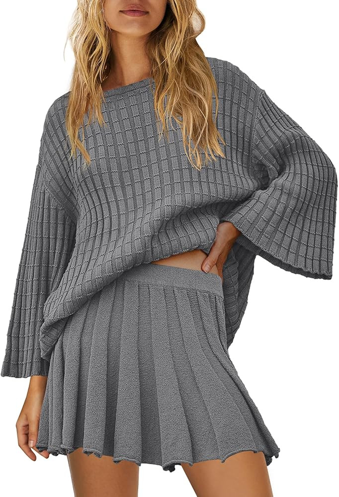 Yanekop Womens 2 Piece Sweater Skirt Set Loose Matching Lounge Sets Comfy Pajamas Set Long Sleeve... | Amazon (US)