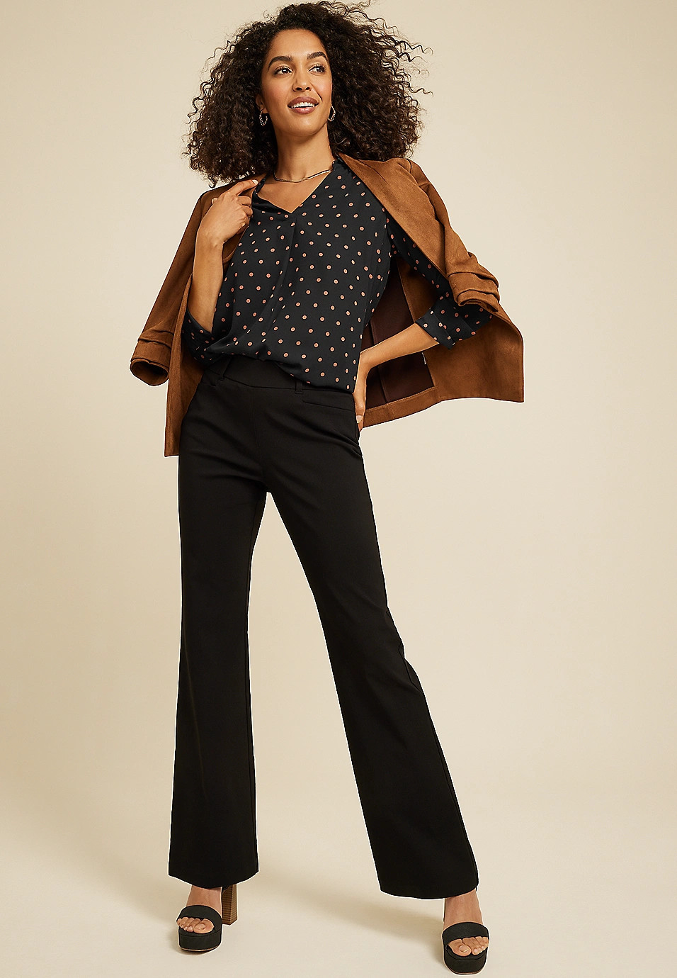 Atwood Pleated Polka Dot Blouse | Maurices