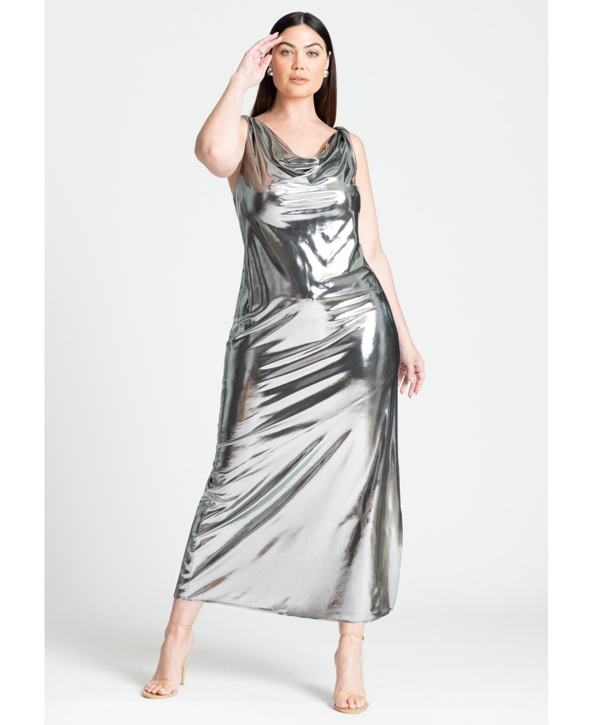 Eloquii Plus Size Metallic Cowl Dress - Silver | Macy's